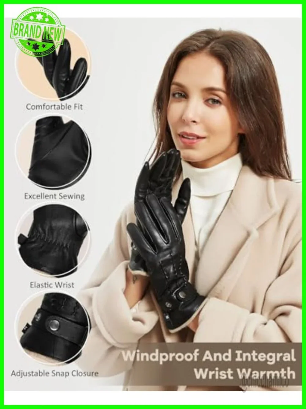 Genuine Sheepskin Leather Touchscreen Gloves for Women - Adjustable Strap
